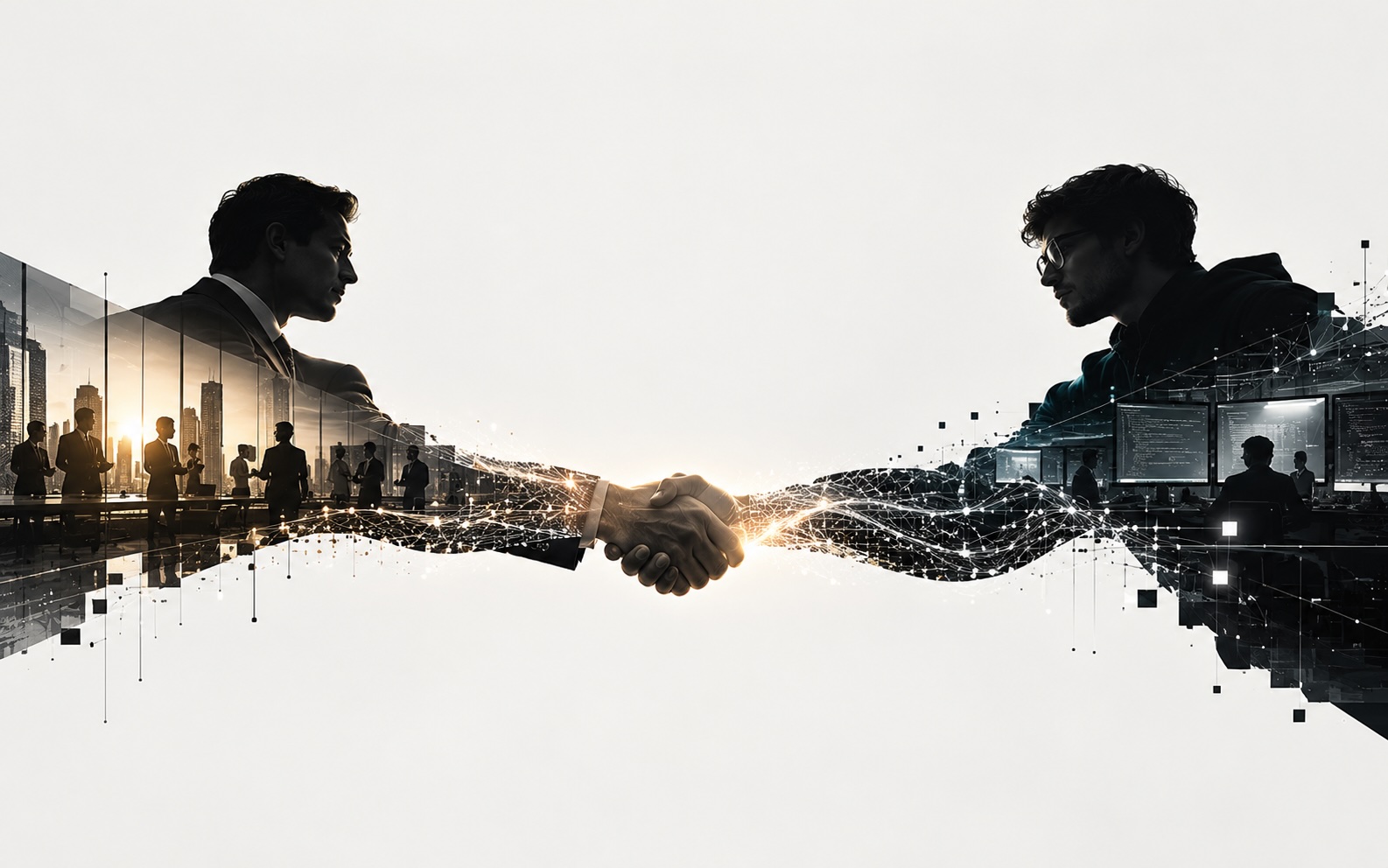 A customer and a business owner reaching to connect